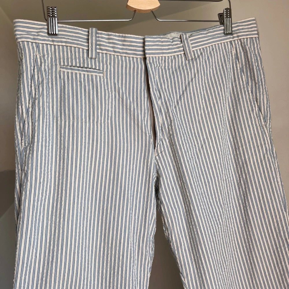 ts(s) Striped Seersucker Trousers Size 36 Blue White Made in Japan Cotton Pants